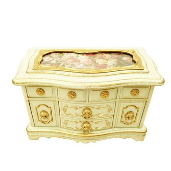 Cutie muzicala vintage inalta cu flori si balerina, crem/auriu, 22 cm Cutie muzicala vintage inalta cu flori si balerina, crem/auriu, 22 cm