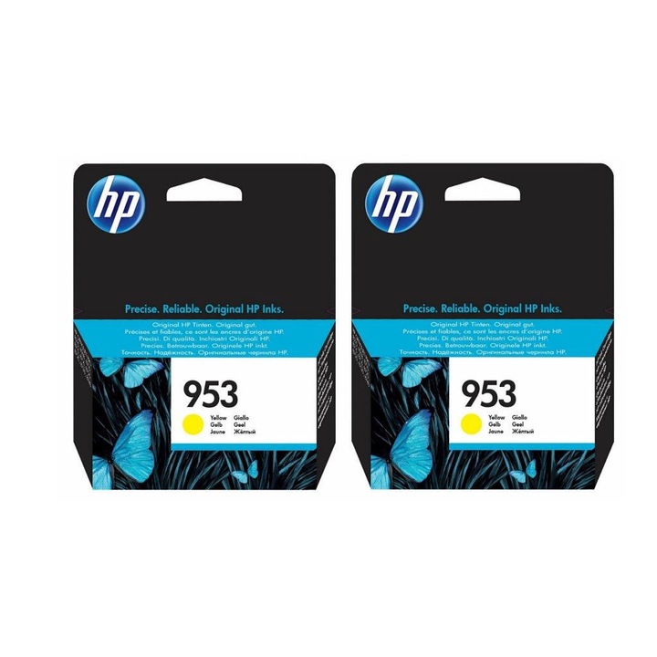 Pachet cartuse cerneala F6U14AE (953) galben x 2 HP original 20ml 1400 pagini