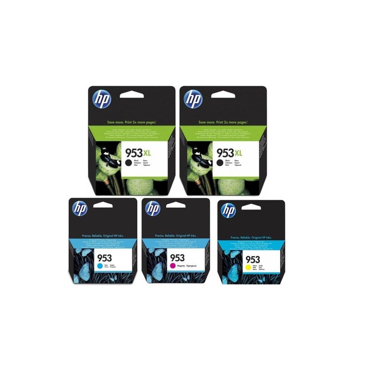 Pachet cartuse cerneala L0S70AE (953XL) negru x 2 F6U12AE (953) cyan F6U13AE (953) magenta F6U14AE (953) galben HP original 115ml 6100 pagini