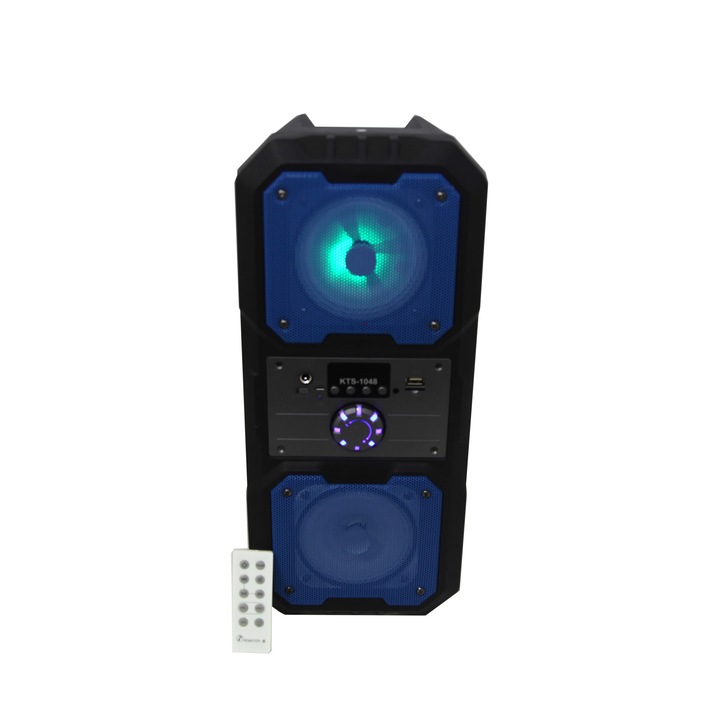 Boxa portabila KTS-1048, 2x4", Cu amplificator incorporat, Microfon si Bluetooth, Albastru
