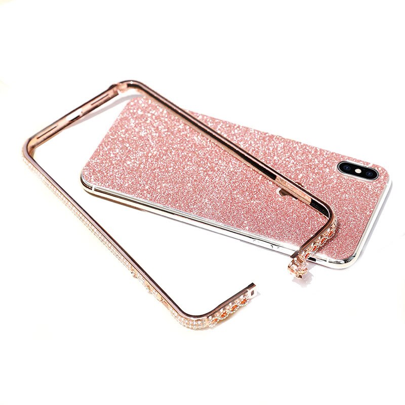 Bumper din metal cu folie de protectie spate pentru Apple iPhone XS Max, Rose Gold