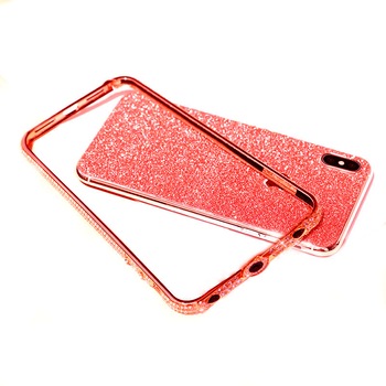 Bumper din metal cu strasuri si folie de protectie spate pentru Apple iPhone XR, Rosu Bumper din metal cu strasuri si folie de protectie spate pentru Apple iPhone XR, Rosu