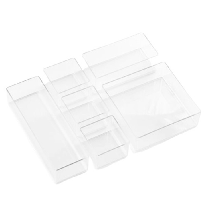 Set Organizator Sertare, HotDeal, Transparent, 6 compartimente, 22,5 x 30 cm