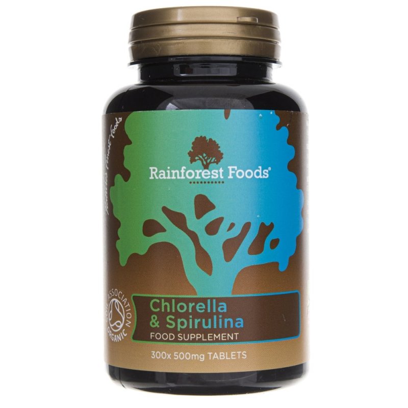 Supliment alimentar Rainforest Foods Chlorella si Spirulina BIO 500 mg - 300 comprimate