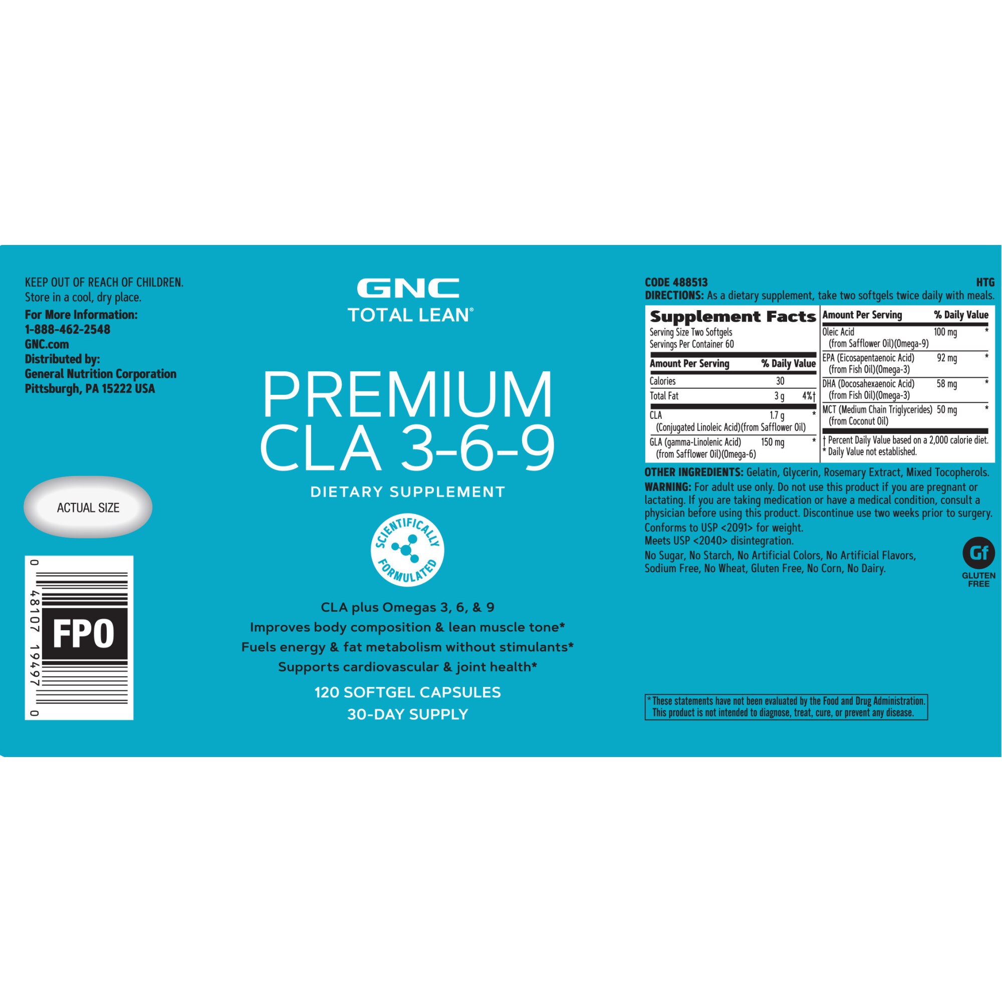 Premium CLA 369, Acid Linoleic Conjugat si Omega 369, GNC Total Lean, 120 capsule eMAG.ro