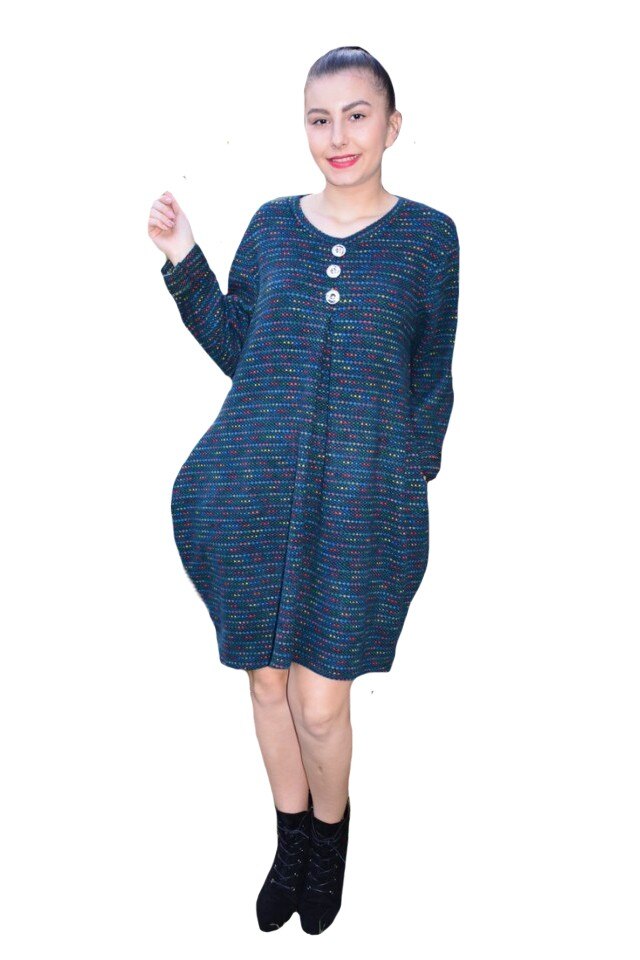 Rochie casual din tricot cu imprimeu ,D&J Exclusive, Albastru marin