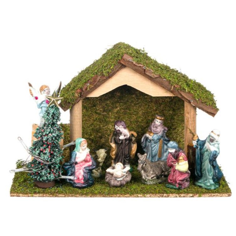 Iesle de Craciun cu 9 figurine si 5 luminite led, SG, 32x13x20 cm