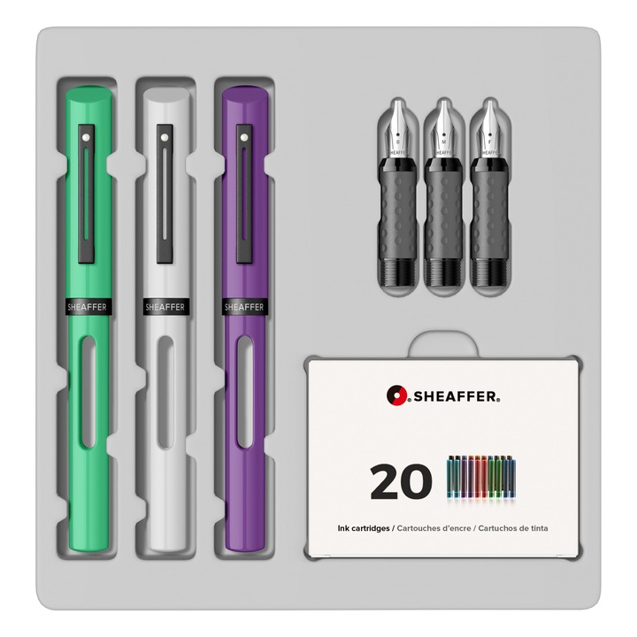 Set Maxi Caligrafie 6 piese Sheaffer Calligraphy Green-White-Purple, verde alb mov