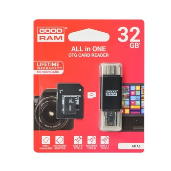 Card de memorie GoodRam 32GB SD + cititor clasa 10 60MB M1A4, negru Card de memorie GoodRam 32GB SD + cititor clasa 10 60MB M1A4, negru