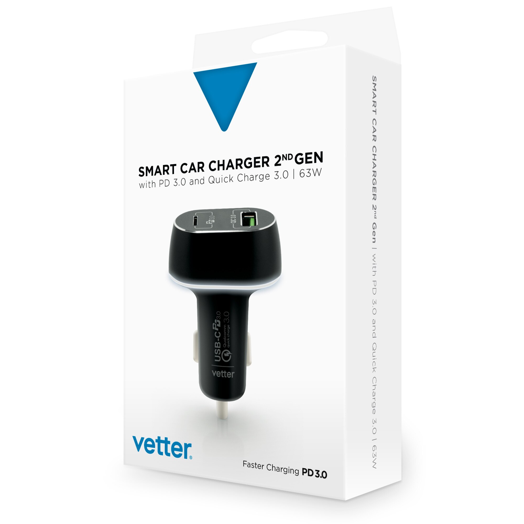 Incarcator auto Vetter, Smart Car Charger 2nd Gen, QC 3.0 and Power Delivery, High Power, 63W, Negru