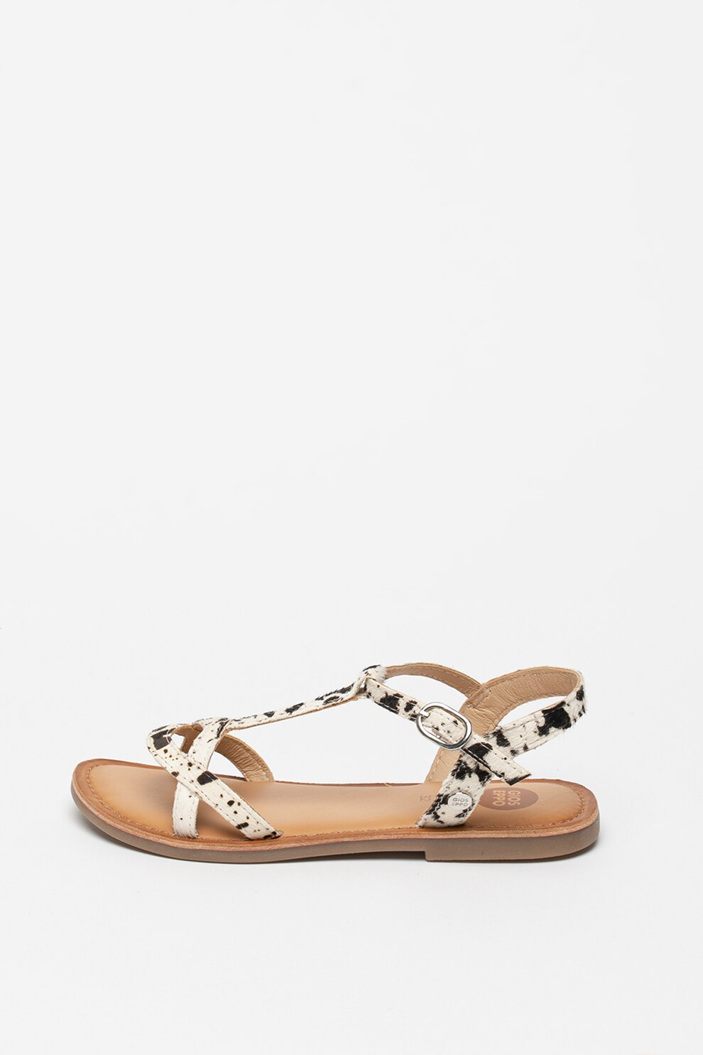 Gioseppo, Sandale de piele cu par scurt cu animal print Caguas, Alb prafuit, 33 EU