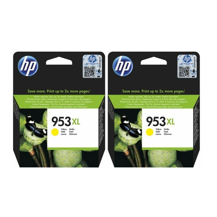 Pachet cartuse cerneala F6U18AE (953XL) galben x 2 HP original 40ml 3200 pagini