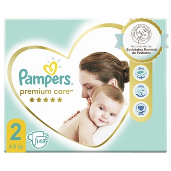 Scutece Pampers Premium Care Mega Box Marimea 2, Nou Nascut, 4-8 kg, 148 buc Scutece Pampers Premium Care Mega Box Marimea 2, Nou Nascut, 4-8 kg, 148 buc