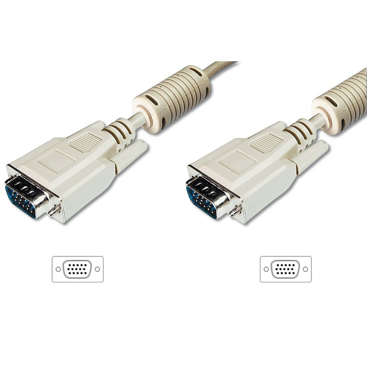 VGA кабел ASSMANN DK-310103-018-E, HD15 M/M, 1.8 м, с феритна защита