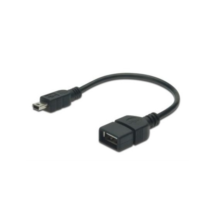USB кабел ASSMANN AK-300310-002-S, OTG, mini B/M - A/F, 0.2 m