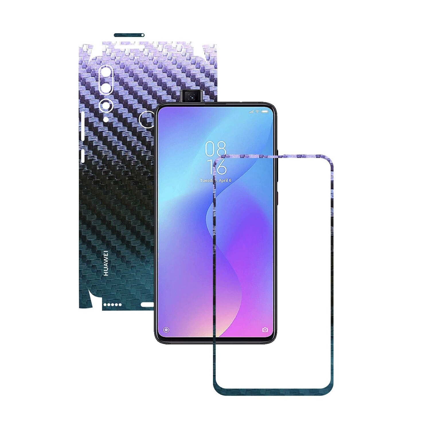 Folie Protectie Carbon Skinz pentru Huawei Y9 Prime - Carbon Cameleon 360 Cut, Skin Adeziv Full Body Cover pentru Rama Ecran, Carcasa Spate si Laterale