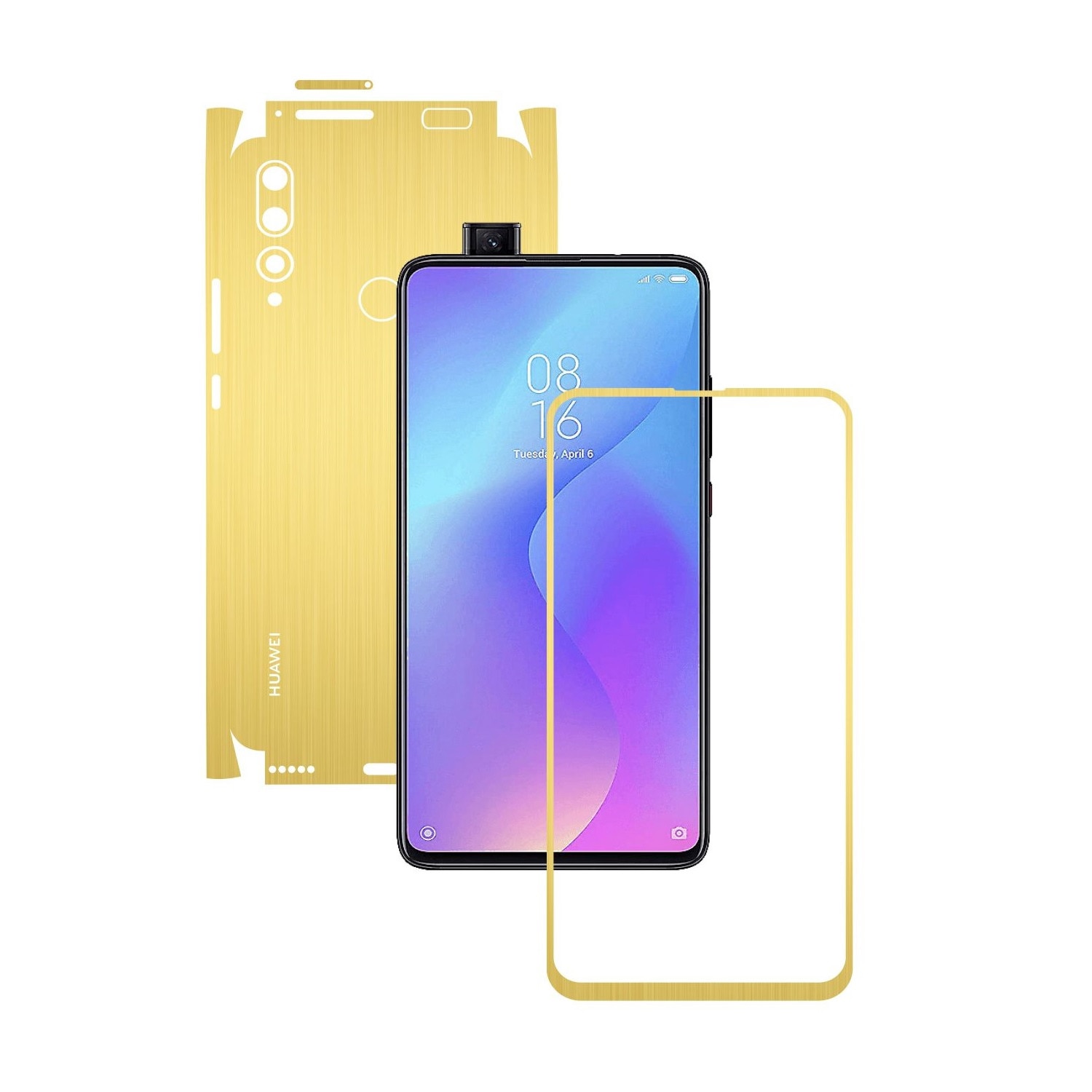 Folie Protectie Carbon Skinz pentru Huawei Y9 Prime - Brushed Auriu 360 Cut, Skin Adeziv Full Body Cover pentru Rama Ecran, Carcasa Spate si Laterale