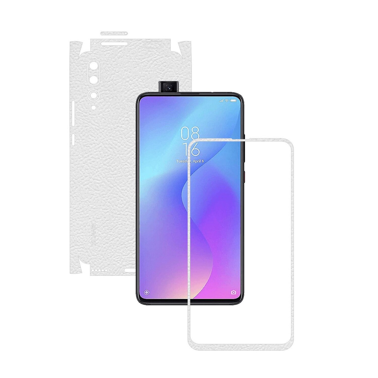 Folie Protectie Carbon Skinz pentru Huawei Y9 Prime - Piele Alba 360 Cut, Skin Adeziv Full Body Cover pentru Rama Ecran, Carcasa Spate si Laterale