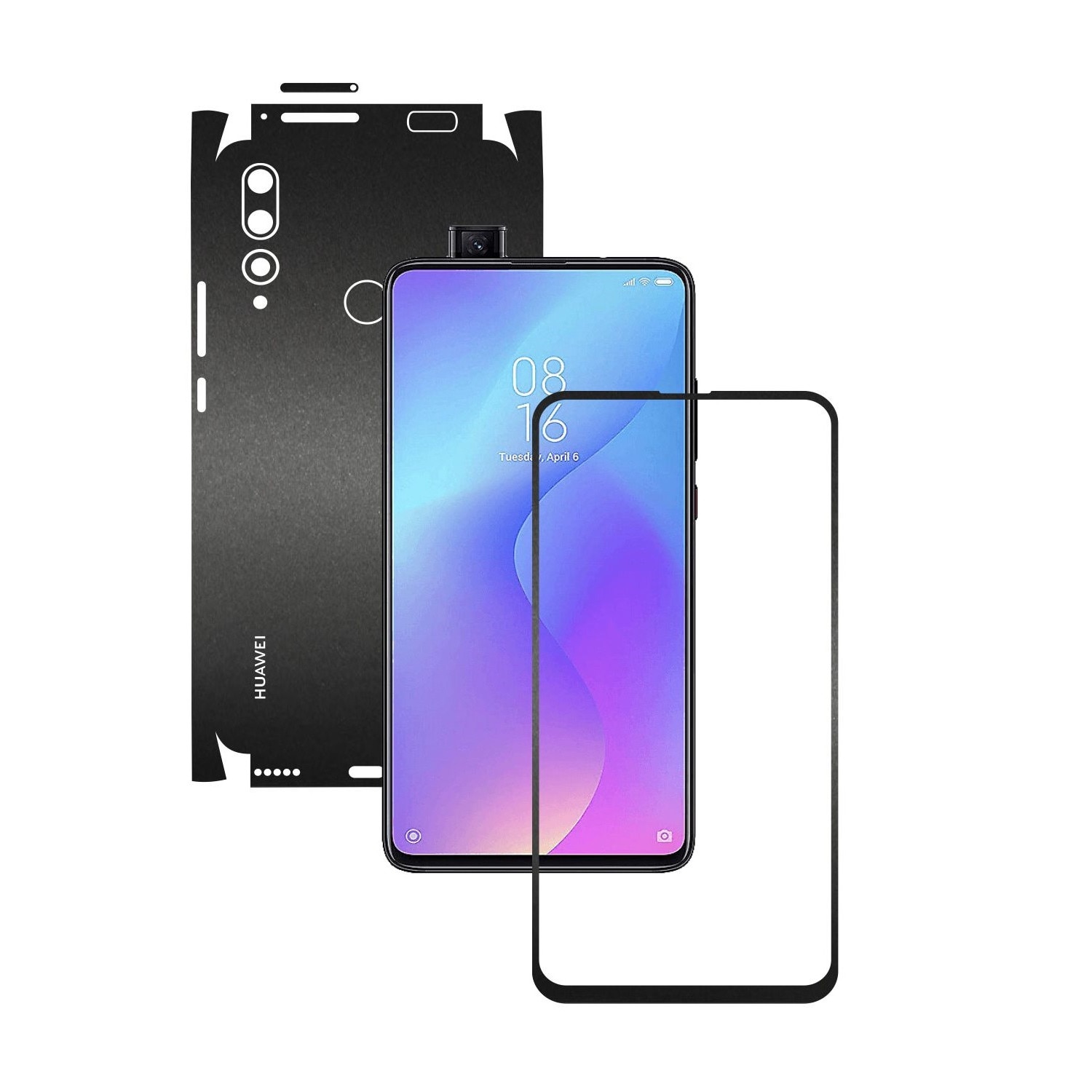 Folie Protectie Carbon Skinz pentru Huawei Y9 Prime - Negru Mat 360 Cut, Skin Adeziv Full Body Cover pentru Rama Ecran, Carcasa Spate si Laterale