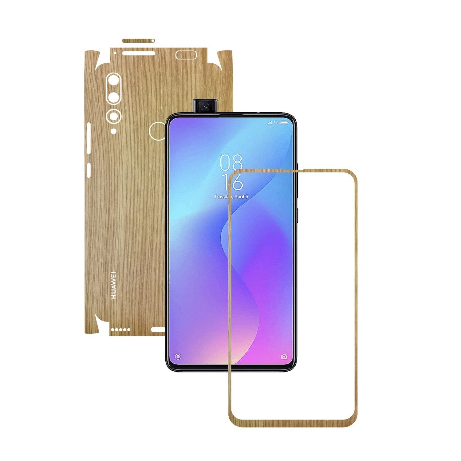 Folie Protectie Carbon Skinz pentru Huawei Y9 Prime - Lemn Stejar 360 Cut, Skin Adeziv Full Body Cover pentru Rama Ecran, Carcasa Spate si Laterale