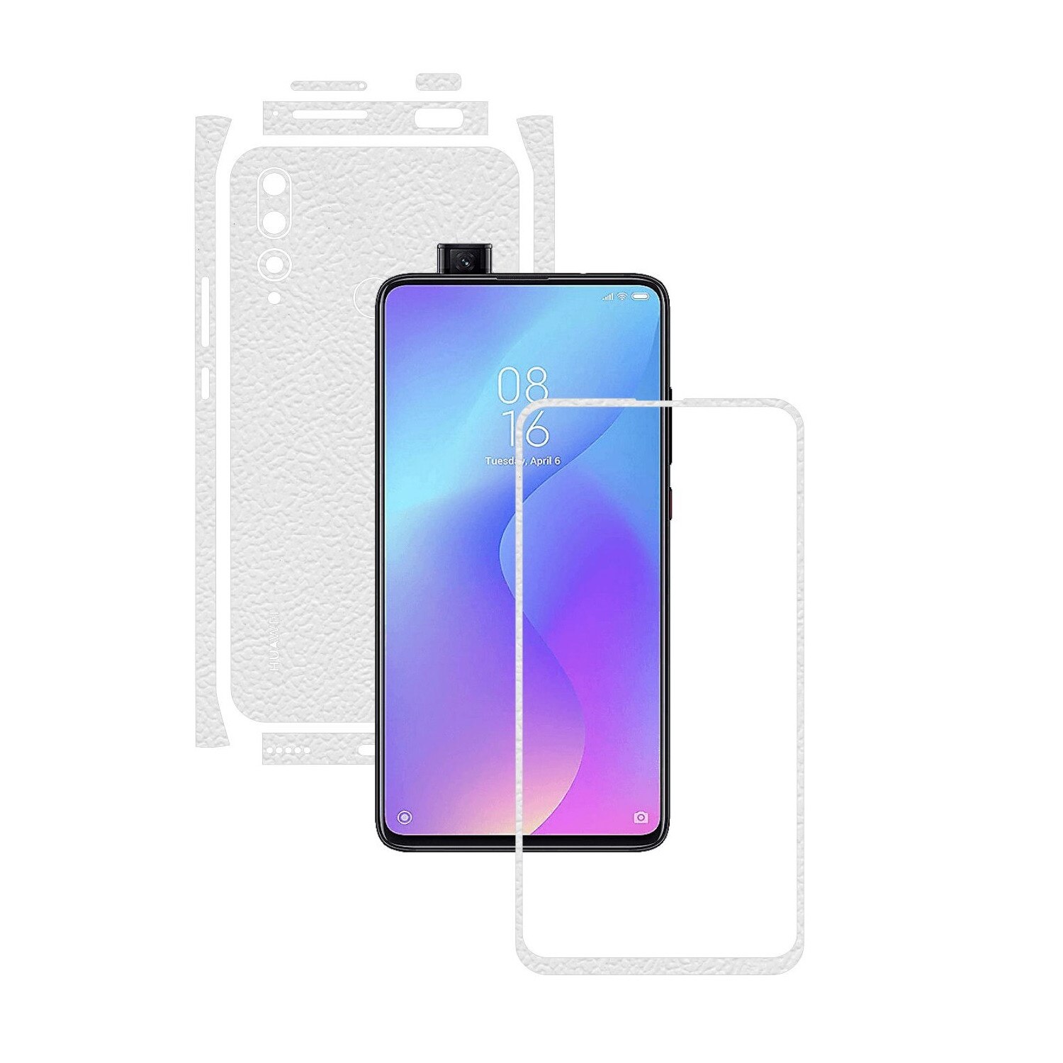 Folie Protectie Carbon Skinz pentru Huawei Y9 Prime - Piele Alba Split Cut, Skin Adeziv Full Body Cover pentru Rama Ecran, Carcasa Spate si Laterale