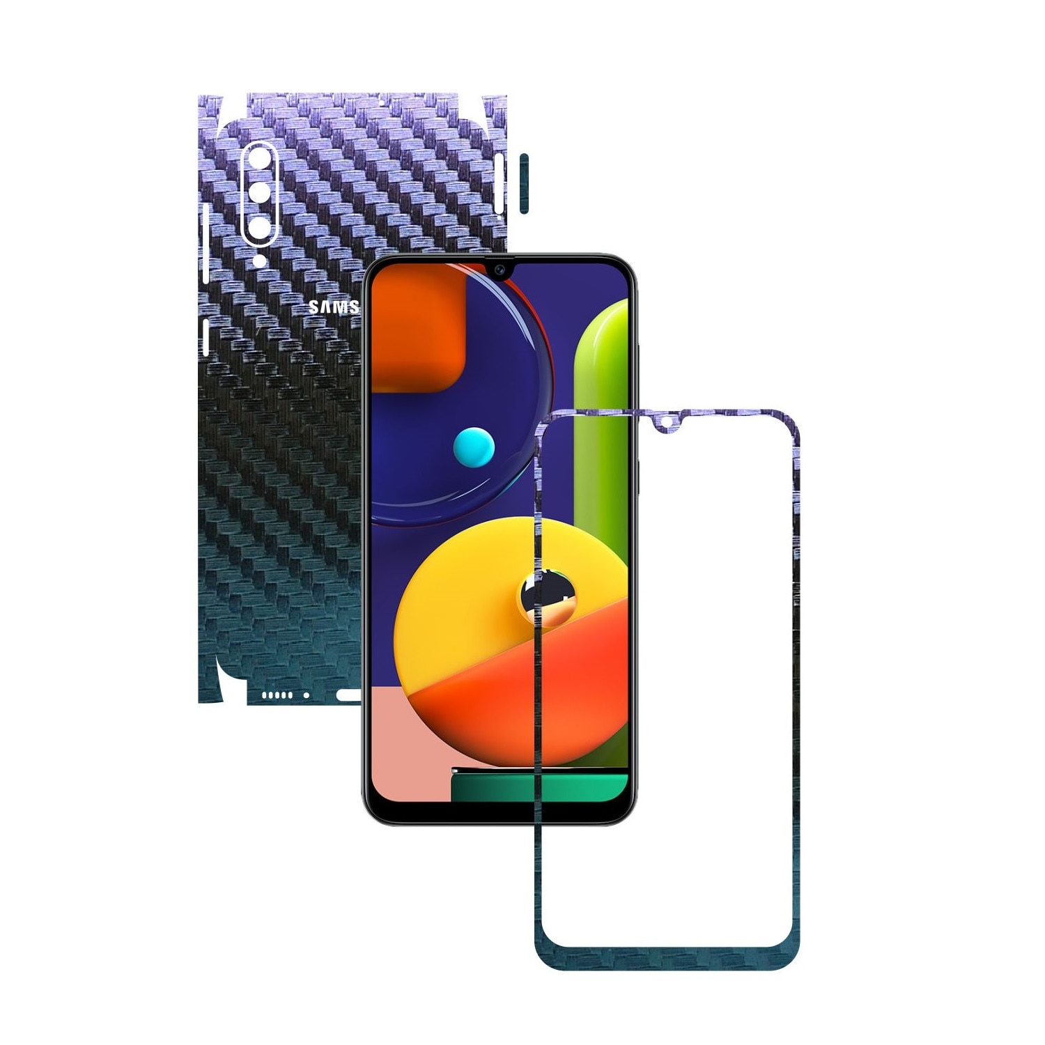 Folie Protectie Carbon Skinz pentru Samsung Galaxy A50s - Carbon Cameleon 360 Cut, Skin Adeziv Full Body Cover pentru Rama Ecran, Carcasa Spate si Laterale