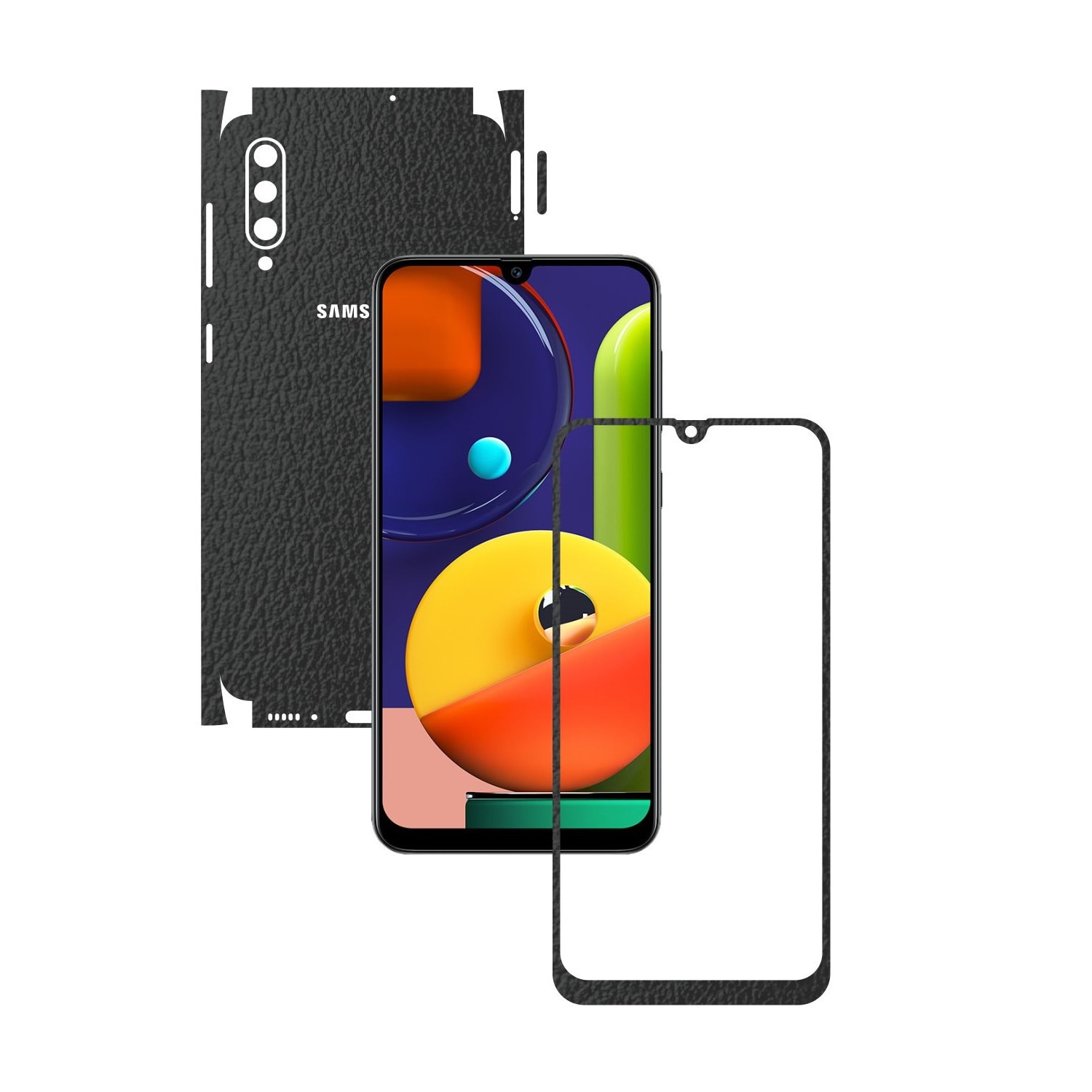 Folie Protectie Carbon Skinz pentru Samsung Galaxy A50s - Piele Neagra 360 Cut, Skin Adeziv Full Body Cover pentru Rama Ecran, Carcasa Spate si Laterale