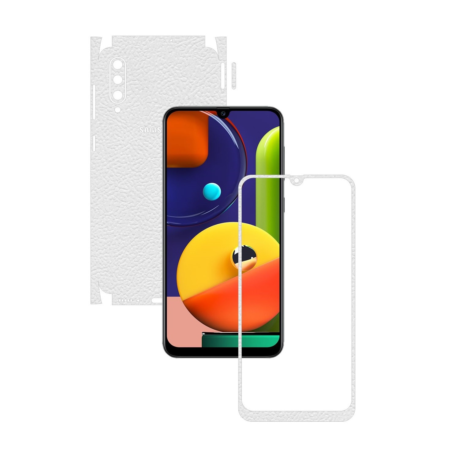 Folie Protectie Carbon Skinz pentru Samsung Galaxy A50s - Piele Alba 360 Cut, Skin Adeziv Full Body Cover pentru Rama Ecran, Carcasa Spate si Laterale
