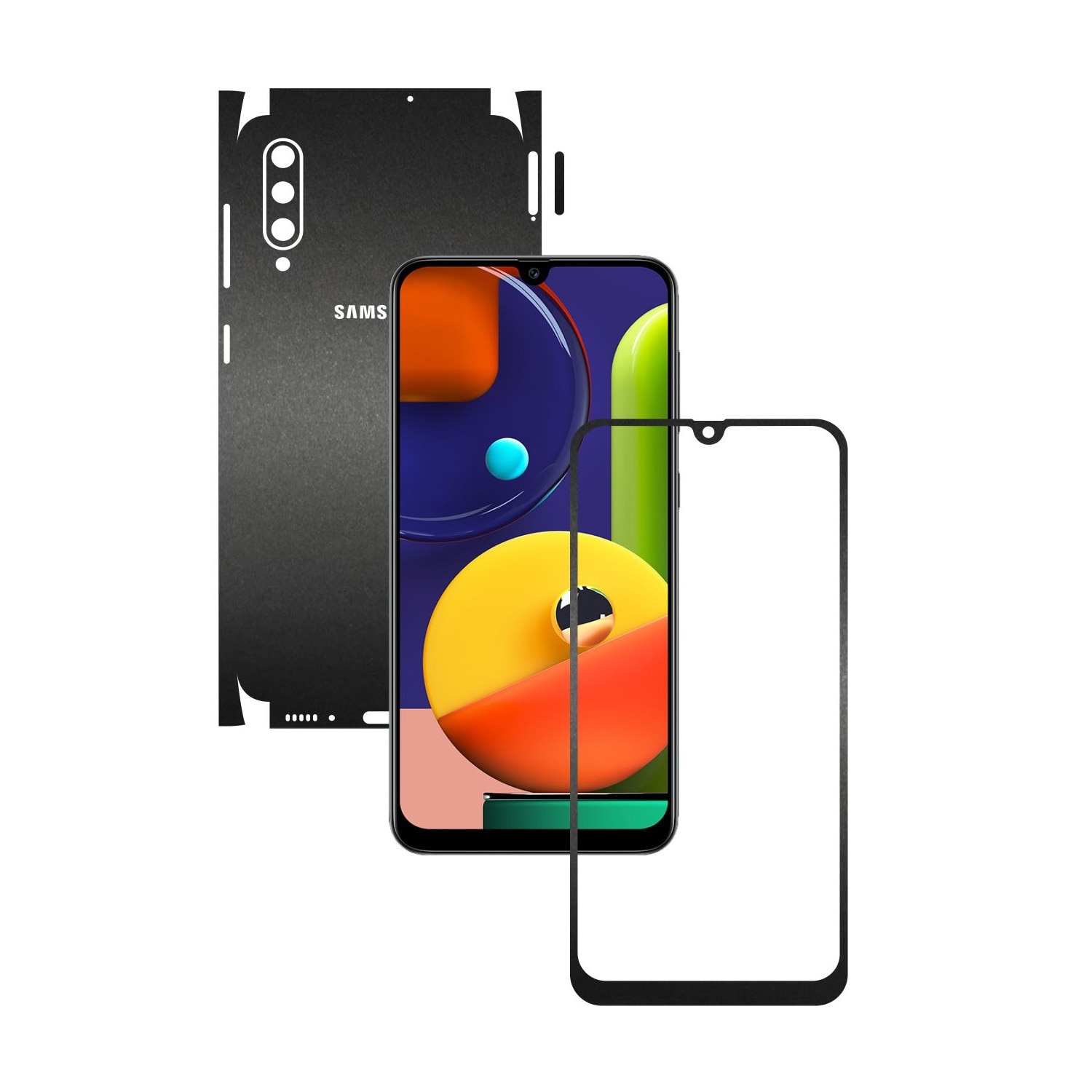Folie Protectie Carbon Skinz pentru Samsung Galaxy A50s - Negru Mat 360 Cut, Skin Adeziv Full Body Cover pentru Rama Ecran, Carcasa Spate si Laterale
