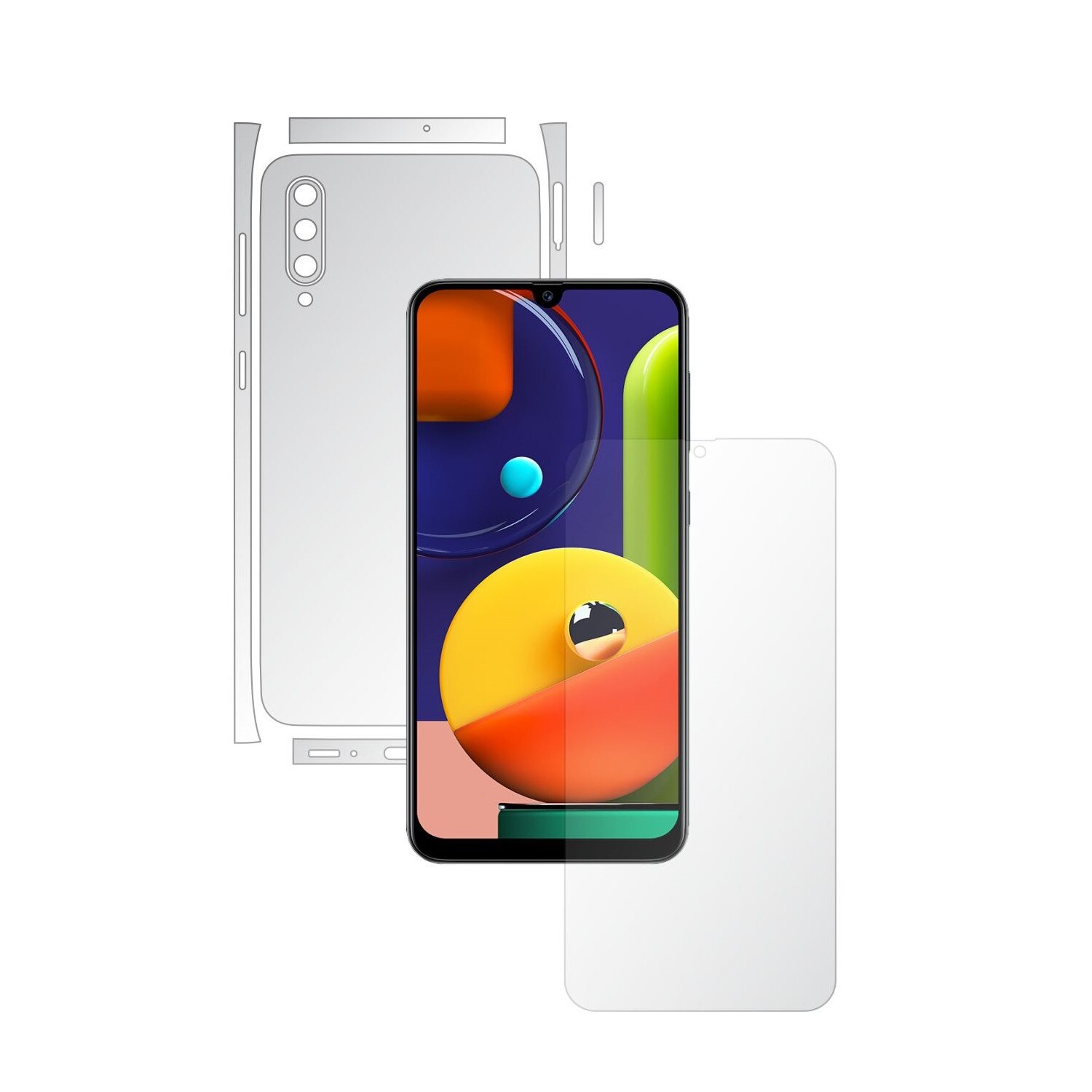 Folie Full Body Invisible Skinz HD pentru Samsung Galaxy A50s - Folie Protectie Siliconica Ultra-Clear cu taiere Split Cut pentru Ecran, Carcasa Spate si Laterale, Skin Adeziv Transparent