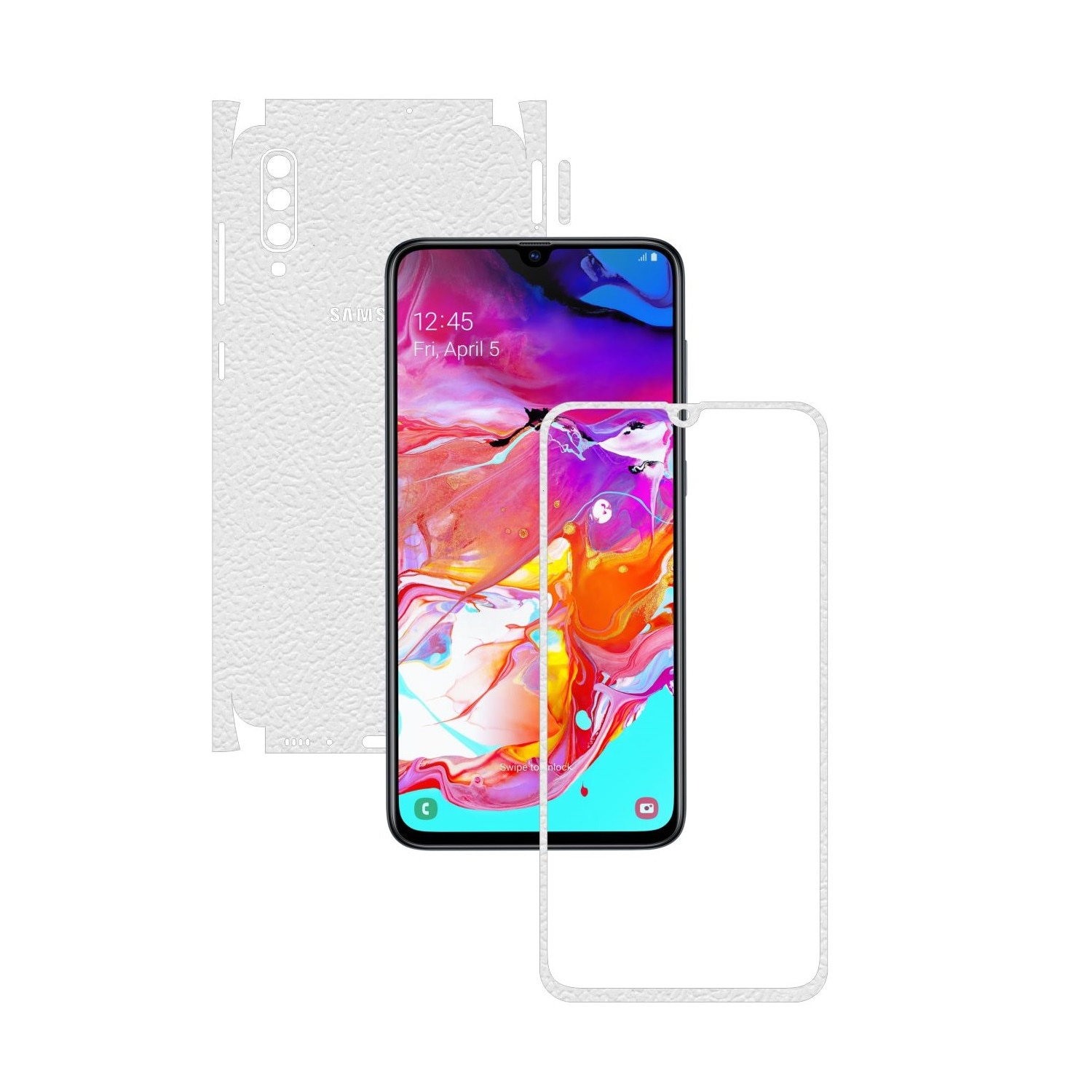 Folie Protectie Carbon Skinz pentru Samsung Galaxy A70 - Piele Alba 360 Cut, Skin Adeziv Full Body Cover pentru Rama Ecran, Carcasa Spate si Laterale