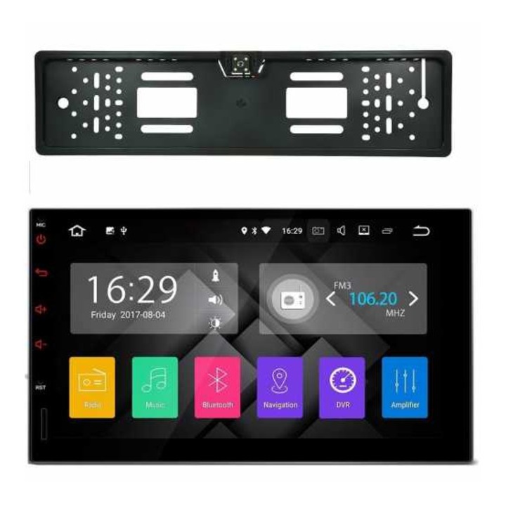 Set Dvd Auto cu Camera Suport Numar Android 8.0, Wi Fi Integrat, Comenzi Volan pe fire