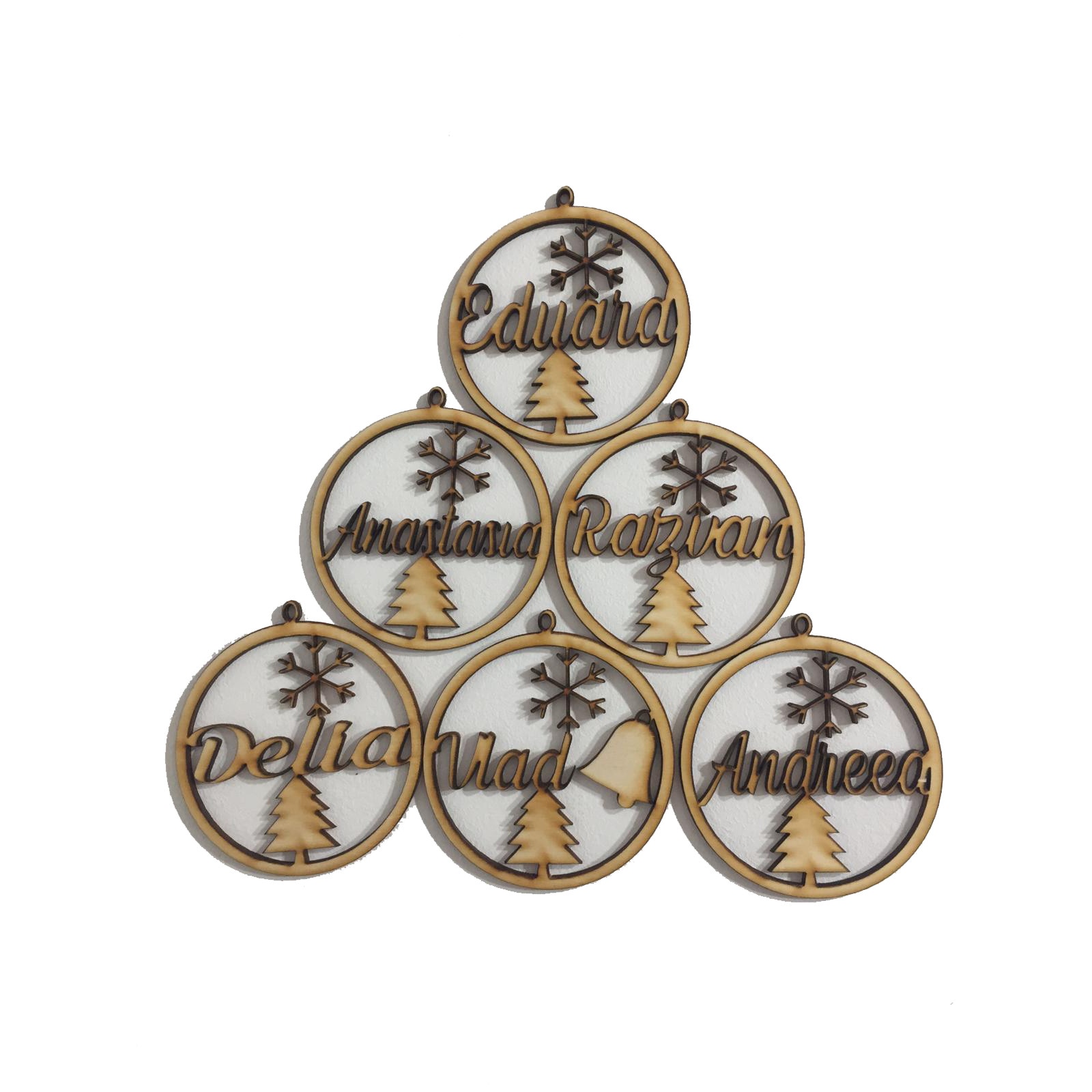 Set 6 globuri de craciun personalizate din lemn