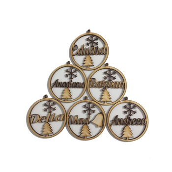 Set 6 globuri de craciun personalizate din lemn Set 6 globuri de craciun personalizate din lemn