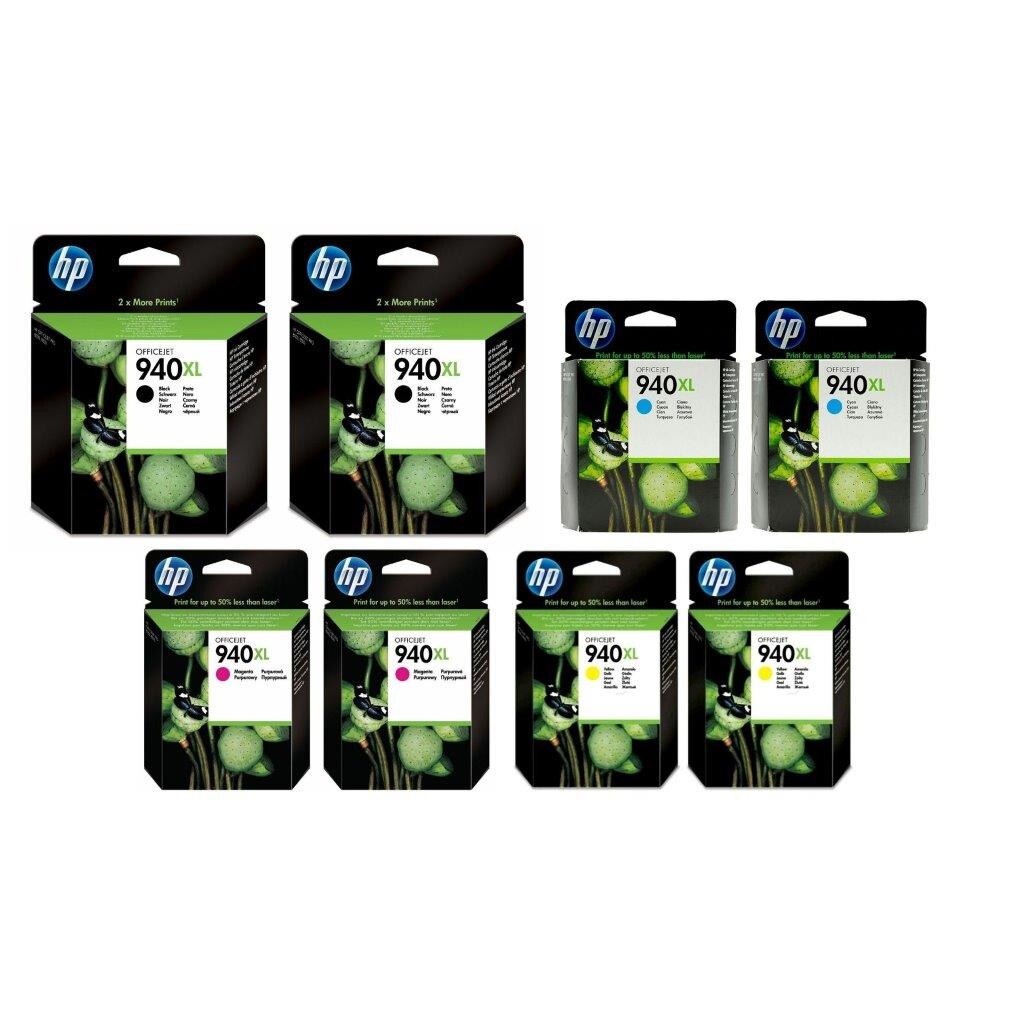 Pachet cartuse cerneala C4906AE (940XL) negru x 2 C4907AE (940XL) cyan x 2 C4908AE (940XL) magenta x 2 C4909AE (940XL) galben x 2 HP original 242ml 12.800 pagini