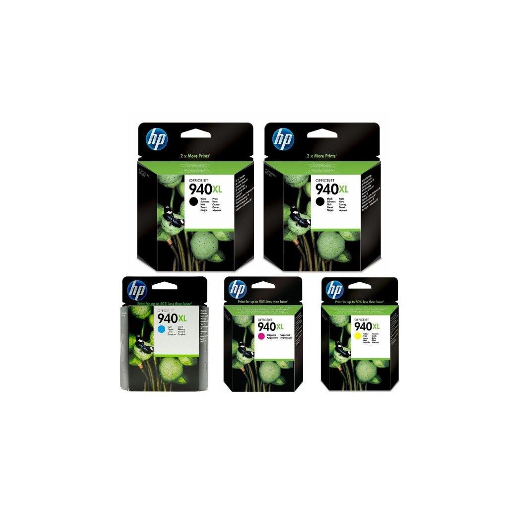 Pachet cartuse cerneala C4906AE (940XL) negru x 2 C4907AE (940XL) cyan C4908AE (940XL) magenta C4909AE (940XL) galben HP original 180.5ml 8600 pagini