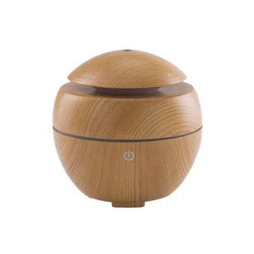 Difuzor Aromaterapie cu ultrasunete si Umidificator cu led, 130 ml , Rotund, Stejar Deschis