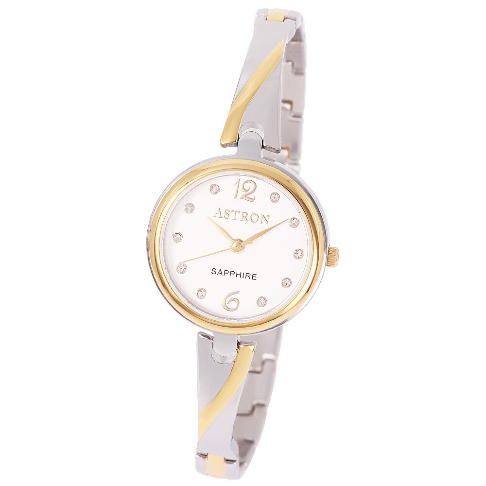 Ceas colier de dama ASTRON, mecanism quartz, carcasa si bratara bicolor, cadran alb, 26 mm