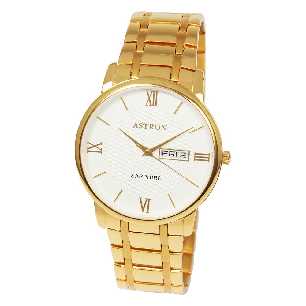 Ceas barbatesc ASTRON, mecanism quartz, carcasa si bratara aurie, cadran alb, 40 mm