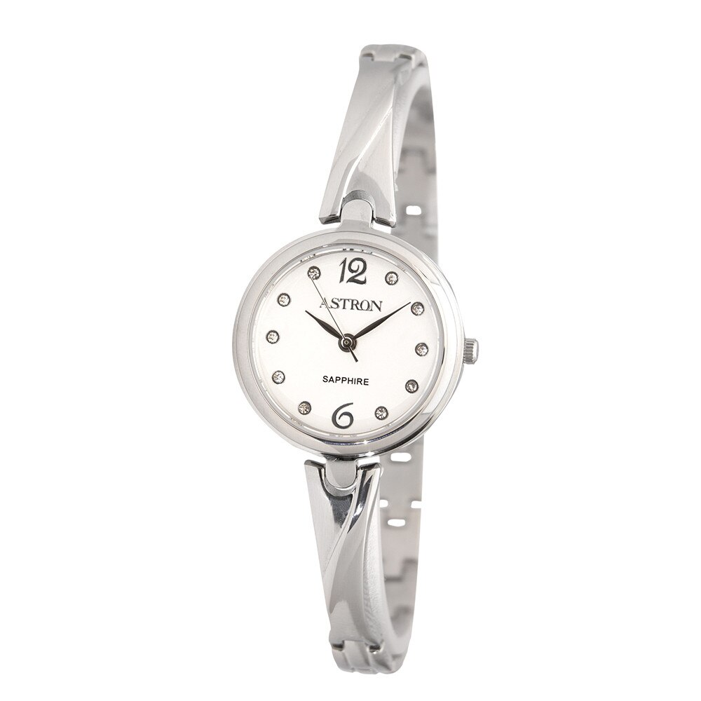 Ceas colier de dama ASTRON, mecanism quartz, carcasa si bratara argintie, cadran alb, 26 mm