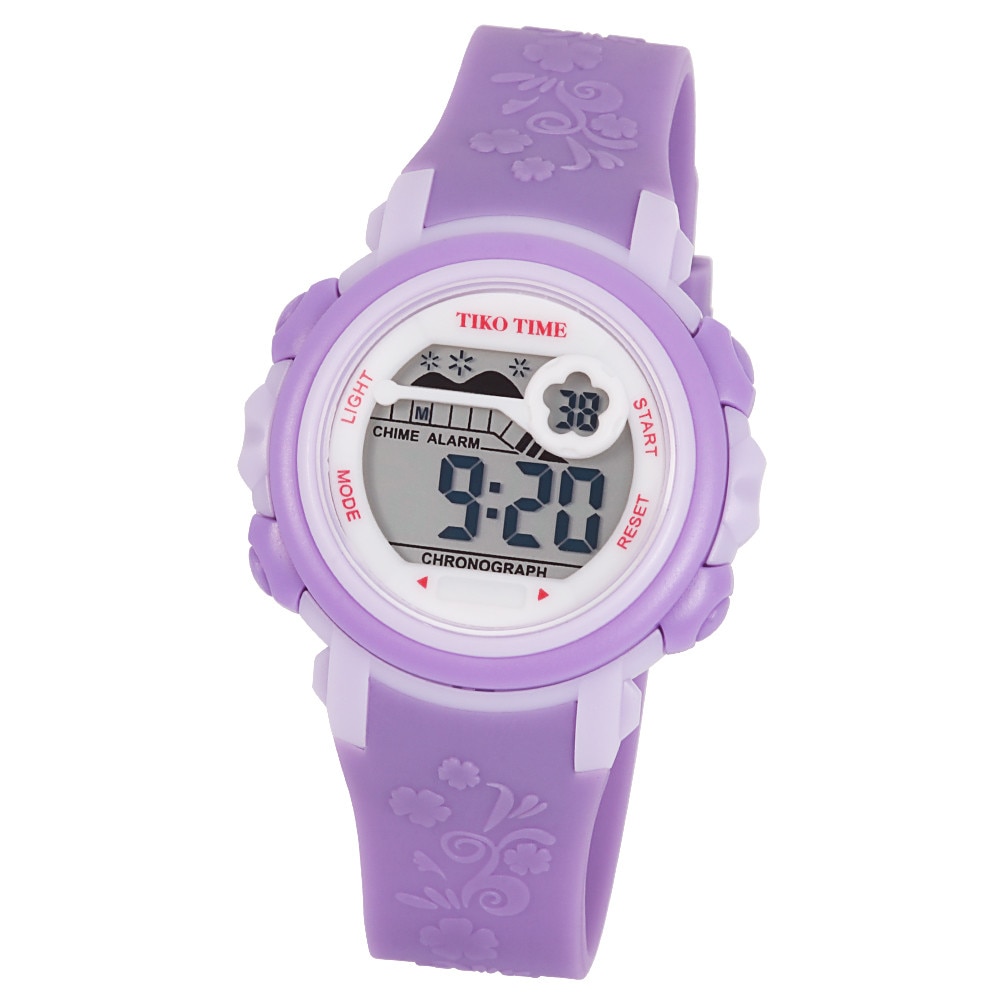 Ceas de dama Tiko Time, material plastic, mecanism quartz, culoare mov, afisaj LCD, 36 mm