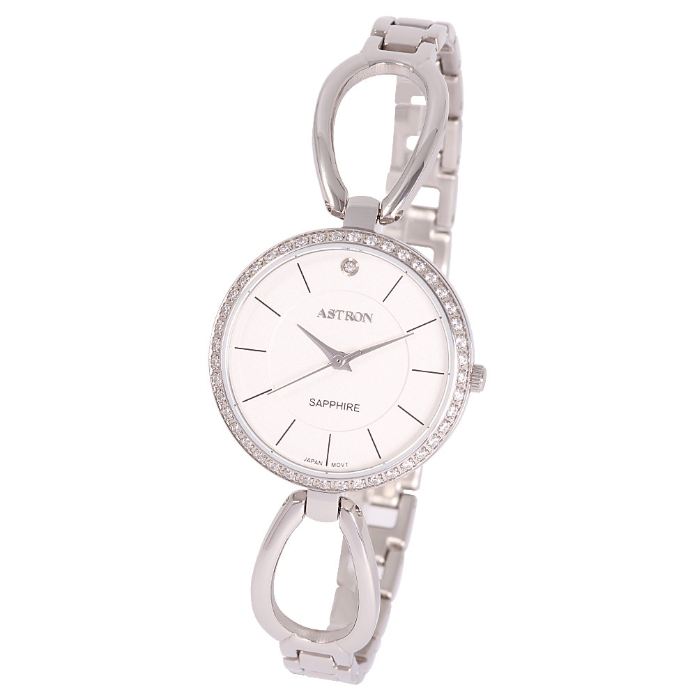 Ceas colier de dama ASTRON, mecanism quartz, carcasa si bratara argintie, cadran alb, 28 mm