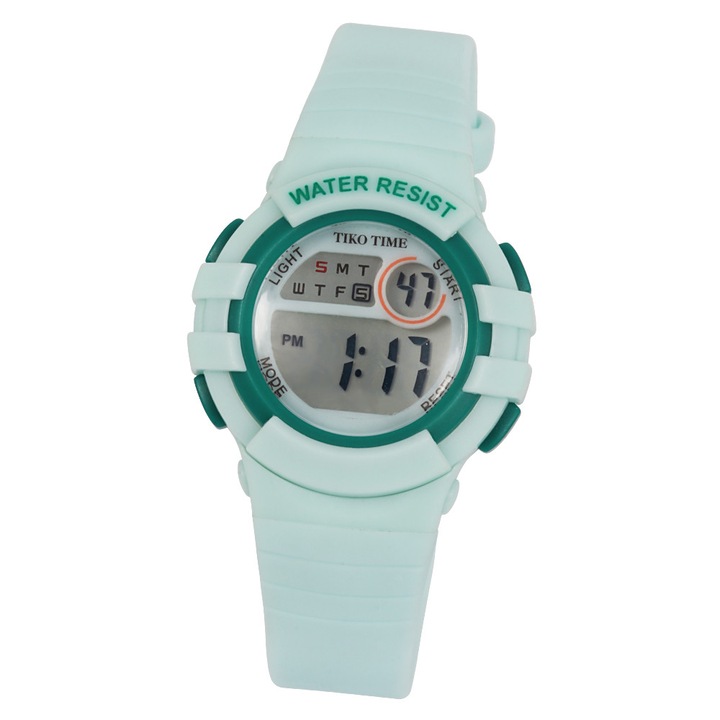 Ceas de dama Tiko Time, material plastic, mecanism quartz, culoare verde, afisaj LCD, 34 mm