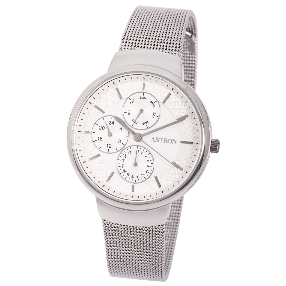 Ceas de dama ASTRON, mecanism quartz, carcasa si bratara argintie, cadran alb, 35 mm