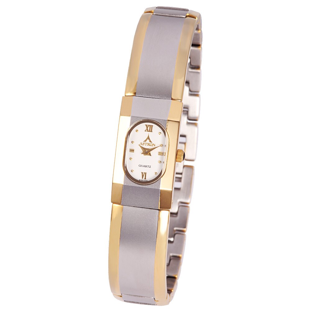 Ceas de dama ASTRON, mecanism quartz, carcasa si bratara bicolor, cadran alb, 26x19 mm