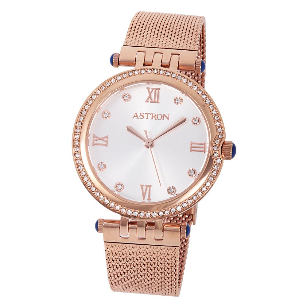Ceas de dama ASTRON, mecanism quartz, carcasa si bratara rosegold, cadran argintiu, 36 mm
