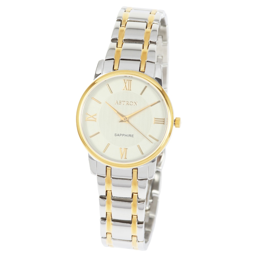 Ceas de dama ASTRON, mecanism quartz, carcasa si bratara bicolor, cadran alb, 28 mm