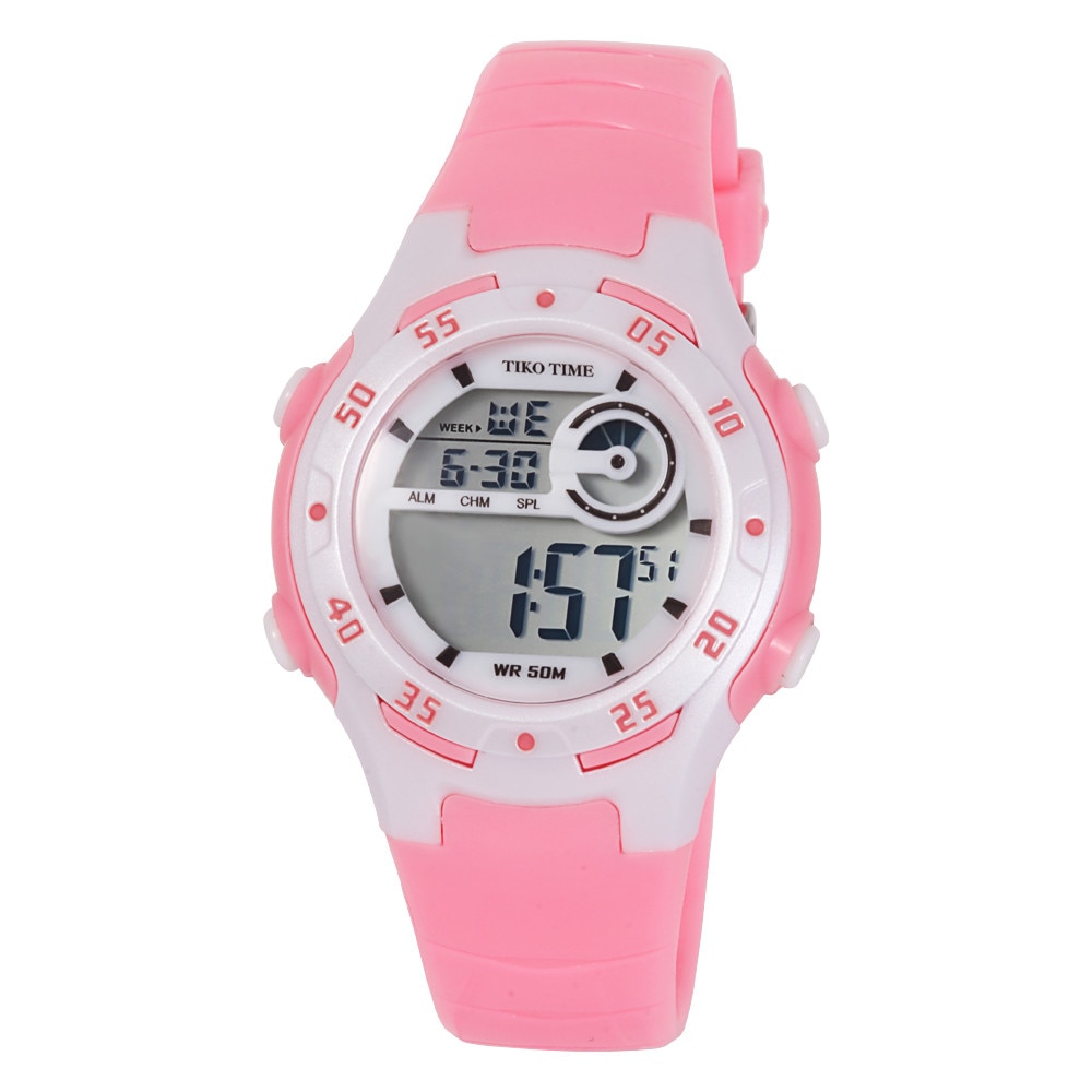 Ceas de dama Tiko Time, material plastic, mecanism quartz, culoare roy si alb, afisaj LCD, 36 mm