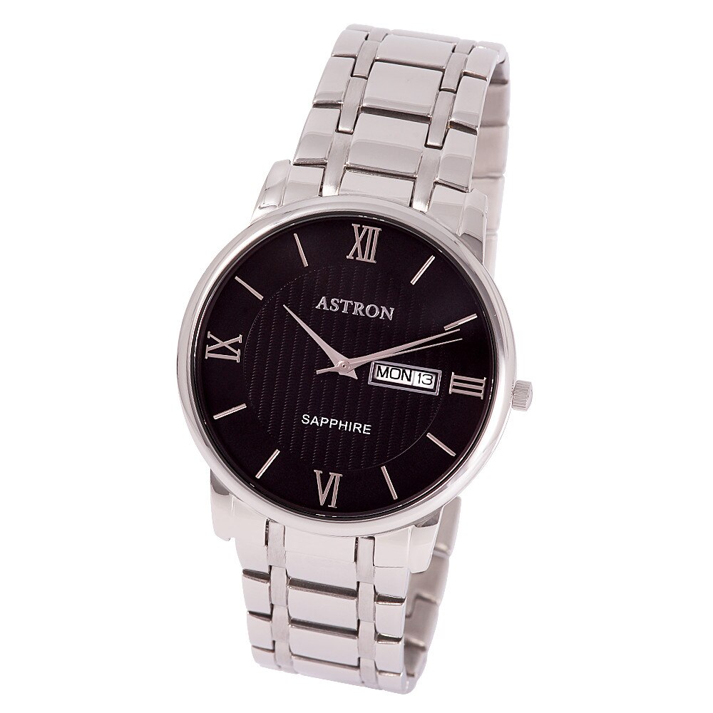 Ceas barbatesc ASTRON, mecanism quartz, carcasa si bratara argintie, cadran negru, 38 mm