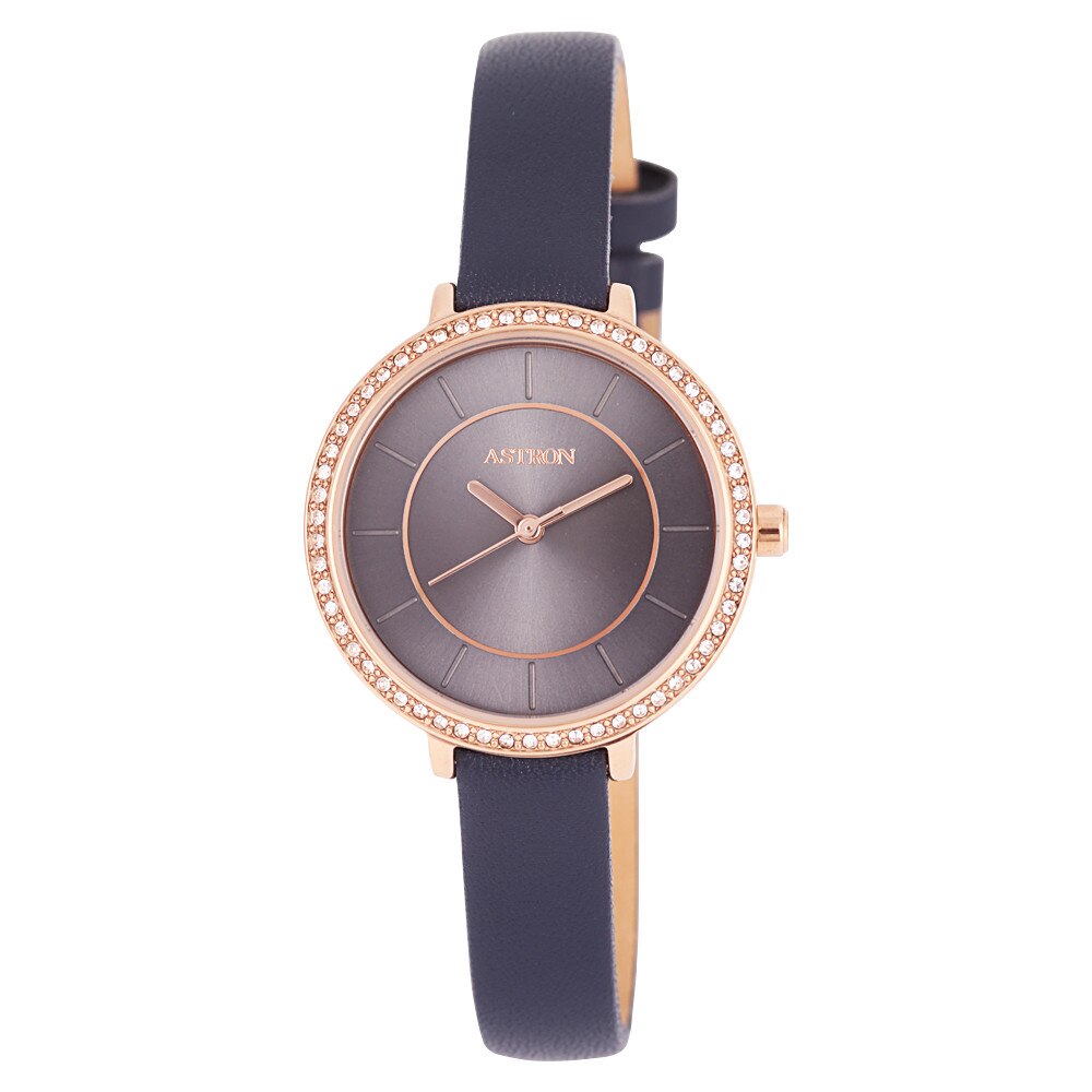 Ceas de dama ASTRON, mecanism quartz, carcasa rosegold, curea albastra, cadran albastru, 30 mm